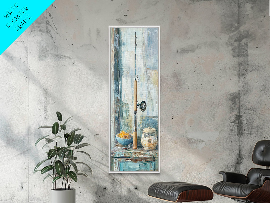 Fishing Rod Still Life Canvas Print, Rustic Lake House Wall Art, Cabin Decor, Angler Gift, Coastal Fishing Poster For Him