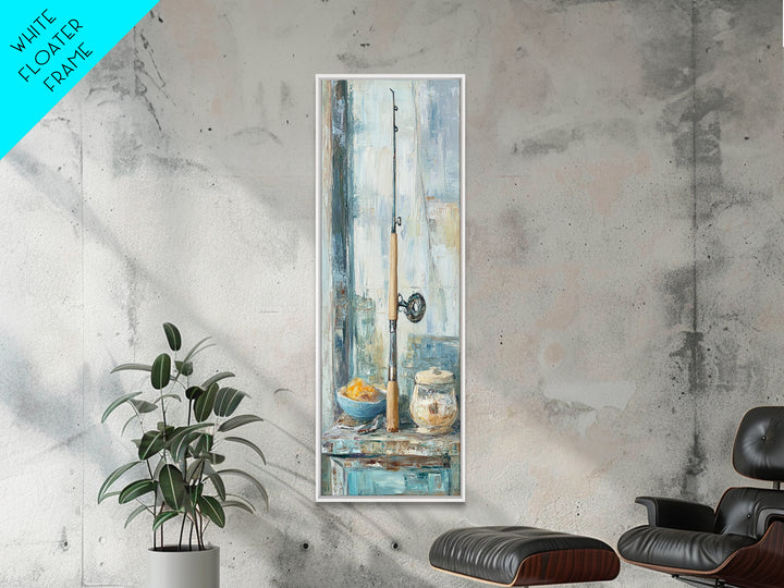 Fishing Rod Still Life Canvas Print, Rustic Lake House Wall Art, Cabin Decor, Angler Gift, Coastal Fishing Poster For Him