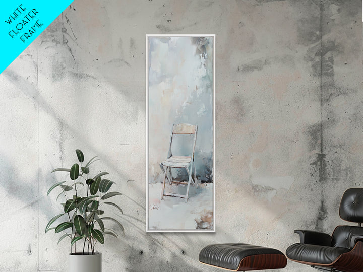 Minimal White Folding Chair Framed Canvas Print, Neutral Wall Art, Minimalist Living Room Decor, Office Decor, Japandi Art