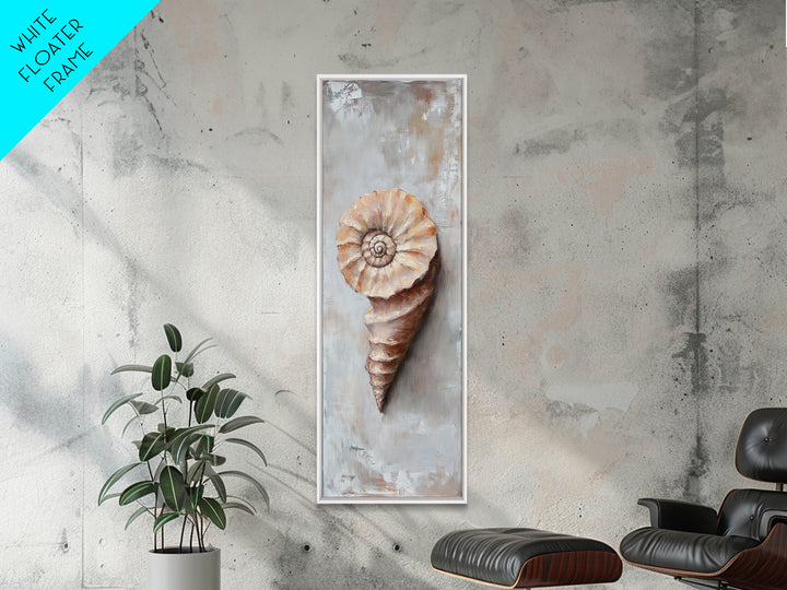 Textured Spiral Seashell Framed Canvas Print, Coastal Wall Art, Beach House Decor, Nautical Bathroom Art, Ocean Gift For Her
