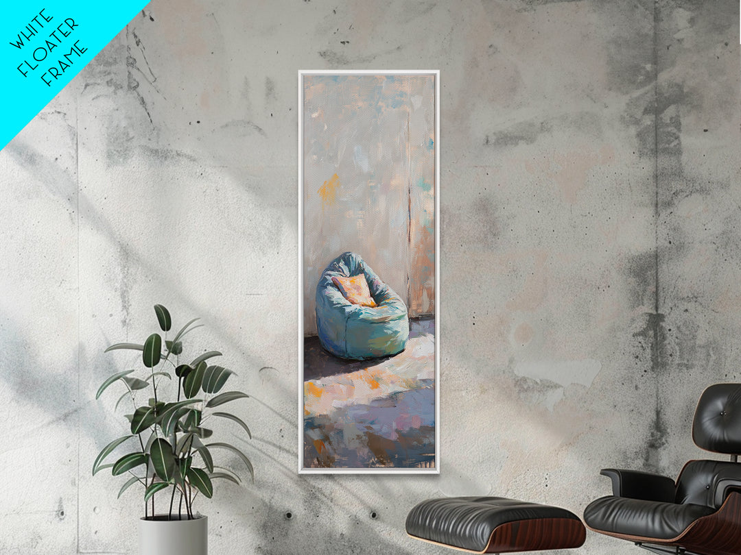 Blue Bean Bag Chair With Pillow Canvas Print, Modern Wall Art, Minimalist Room Decor, Apartment Decor, Cozy Bedroom Wall Art