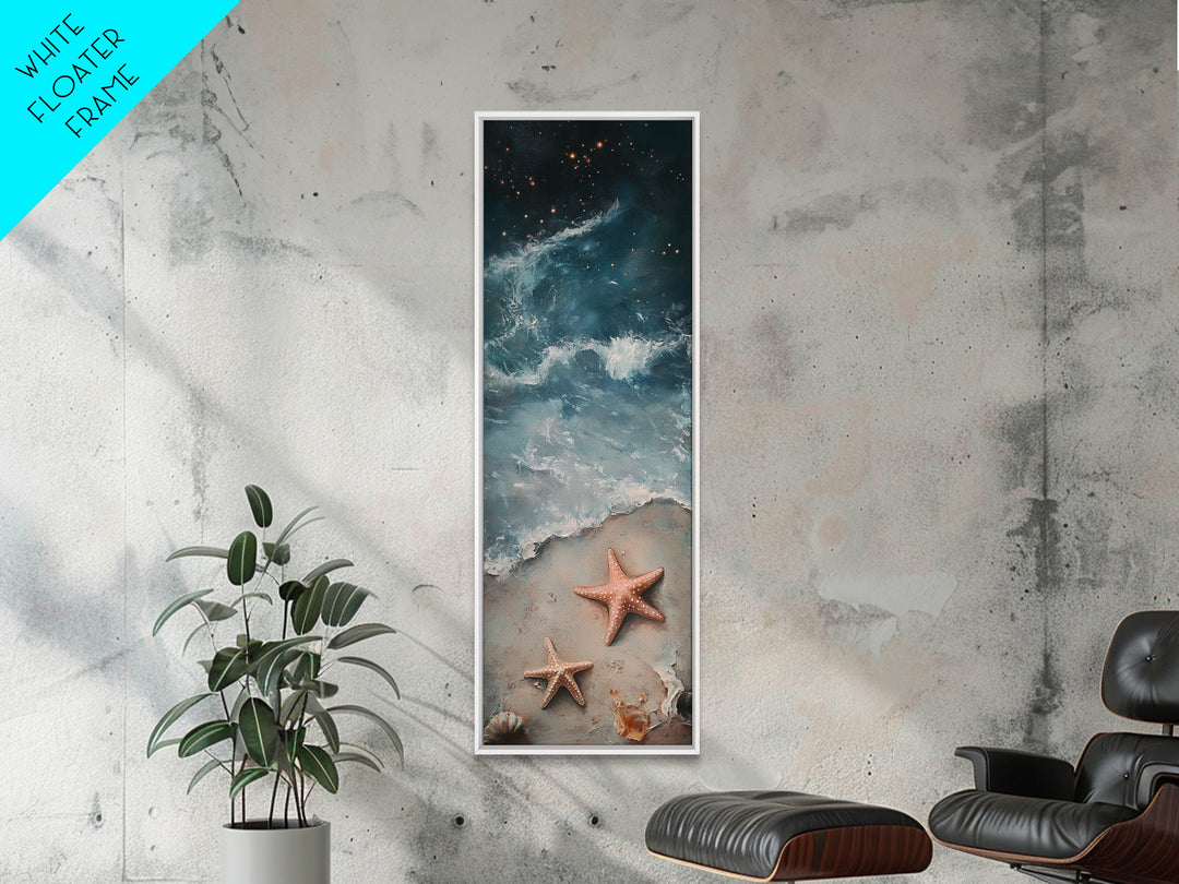 Starfish On Sandy Shore With Moody Ocean Waves Canvas Print, Coastal Wall Art, Beach House Decor, Nautical Gift For Living Room Decor