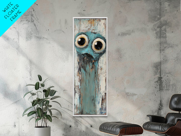 Wide Eyed Blue Owl Portrait Canvas Print, Whimsical Animal Wall Art, Quirky Nursery Decor, Funny Bird Gift For Kids Room Decor