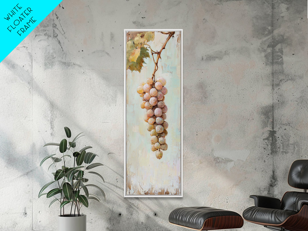 Soft White Grapes Hanging From Vine Canvas Print, French Country Wall Art, Rustic Kitchen Decor, Vineyard Gift For Her, Home Decor