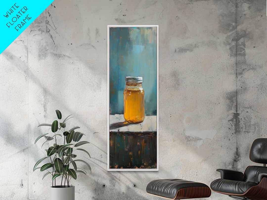 Amber Honey Jar Still Life Canvas Print, Rustic Kitchen Wall Art, Farmhouse Decor, Warm Neutral Food Art Home Decor Gift For Her