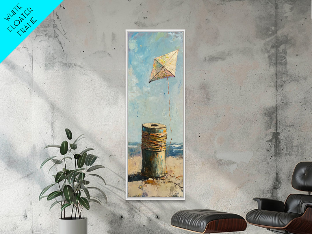 Weathered Spool And Kite Wall Art, Coastal Canvas Print, Beach House Decor, Nautical Wall Decor, Whimsical Ocean Art Print