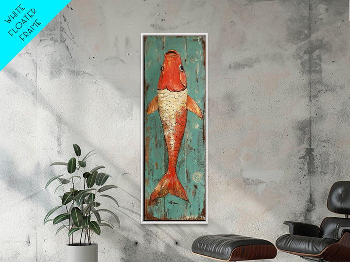Red Koi Fish On Turquoise Wood Wall Art, Nautical Coastal Canvas Print, Rustic Beach House Decor, Ocean Lover Gift For Him