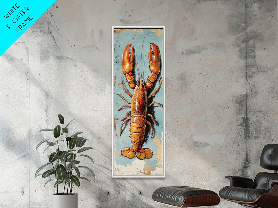 Orange Lobster On Weathered Blue Wall Art, Coastal Kitchen Decor, Nautical Canvas Print, Seafood Wall Decor, Beach House Gift