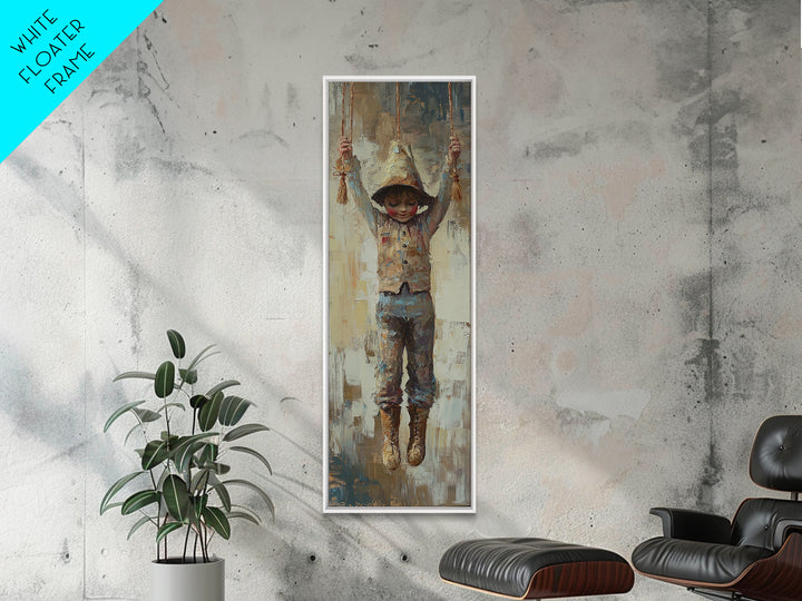 Hooded Child On Swing Wall Art, Whimsical Canvas Print, Nursery Decor, Kids Room Art, Storybook Gift, Playroom Decor For Children