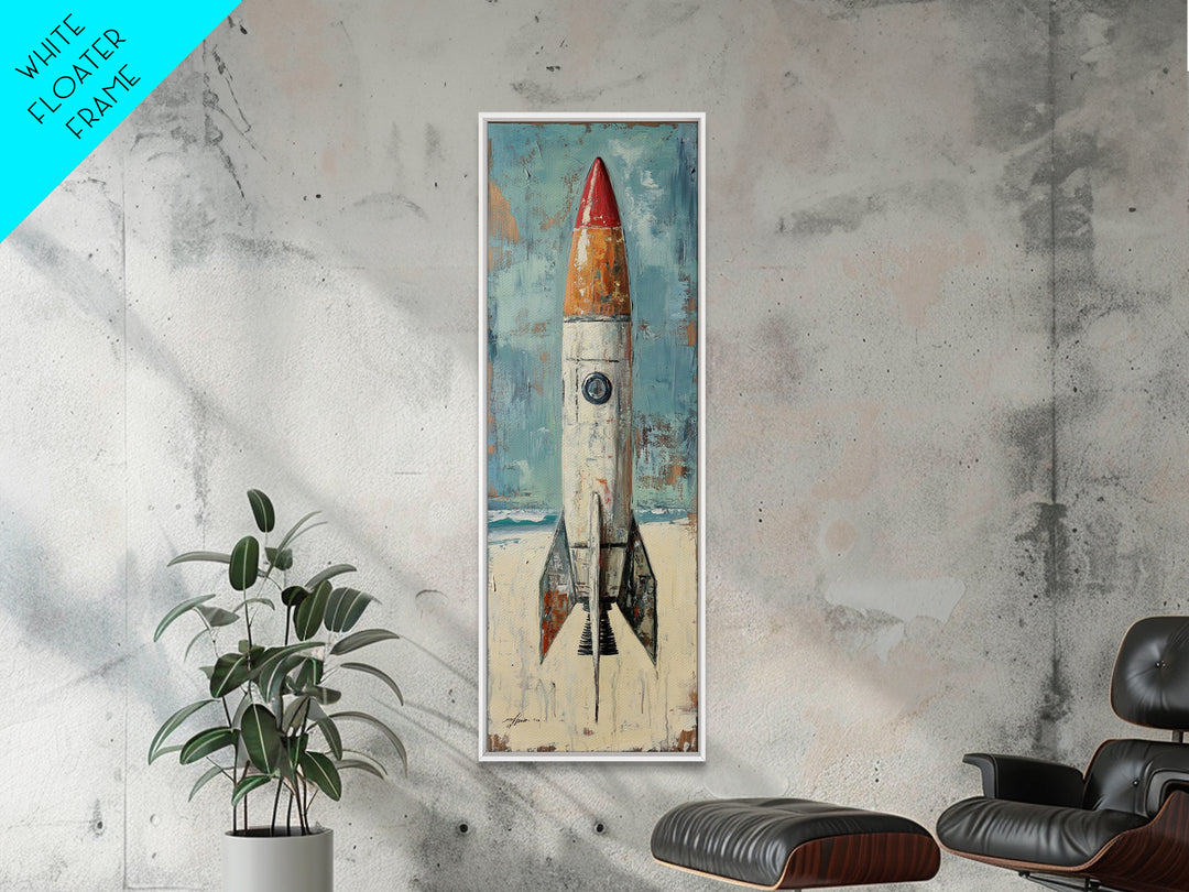 Retro Red Rocket Ship Canvas Print, Space Wall Art, Futuristic Wall Decor, Kids Room Decor, Sci Fi Nursery Art Gift For Boys
