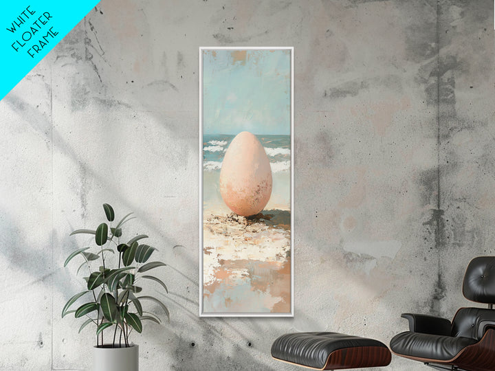 Speckled Egg On Sandy Beach Canvas Print, Surreal Coastal Wall Art For Beach House Decor, Ocean Wall Decor And Unique Gift
