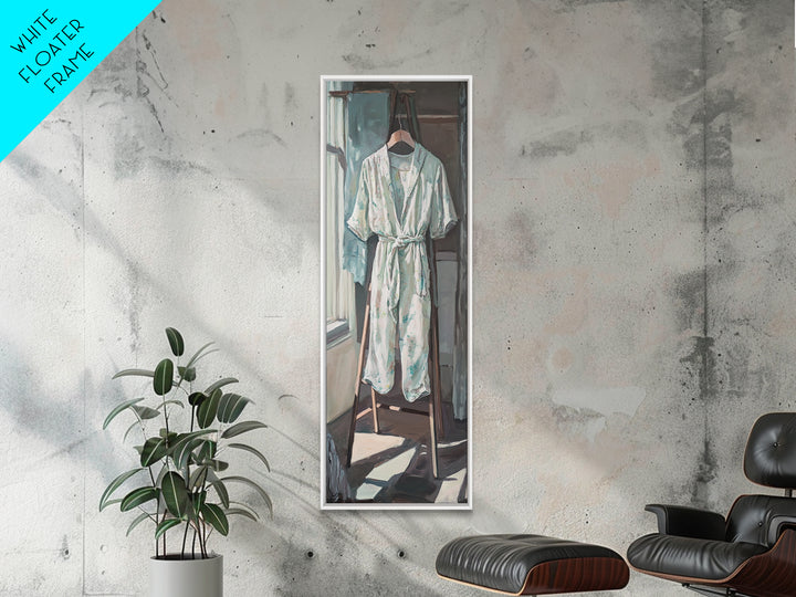 White Bathrobe By Sunlit Window Wall Art, Spa Bathroom Canvas Print For Guest Room Decor, Cozy Home Decor And Housewarming Gift