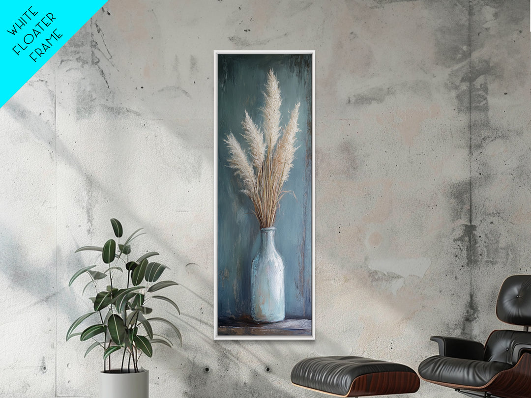 Pampas Grass In Blue Vase Framed Canvas Print, Neutral Wall Art For Living Room Decor, Boho Home Decor And Rustic Gift For Her