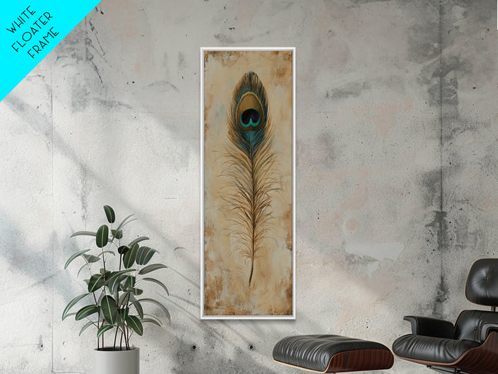 Peacock Feather Wall Art, Rustic Boho Canvas Print, Nature Inspired Art For Bedroom Decor And Cozy Living Room Decor And Home Decor