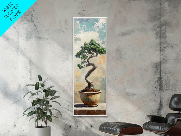 Bonsai Tree In Ceramic Pot Framed Canvas Print, Japanese Zen Wall Art, Nature Inspired Decor For Office And Meditation Room