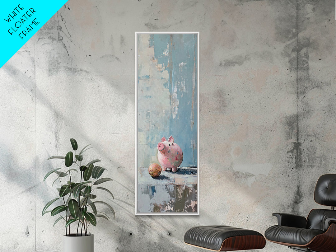 Pink Piggy Bank Still Life Canvas Print, Whimsical Nursery Wall Art, Cute Animal Decor, Playroom And Kids Room Gift, Home Decor