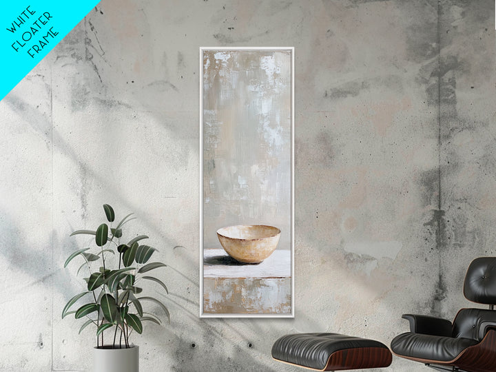 Neutral Ceramic Bowl Still Life Framed Canvas Print, Minimalist Kitchen Wall Art For Rustic Modern Farmhouse Home Decor Gift