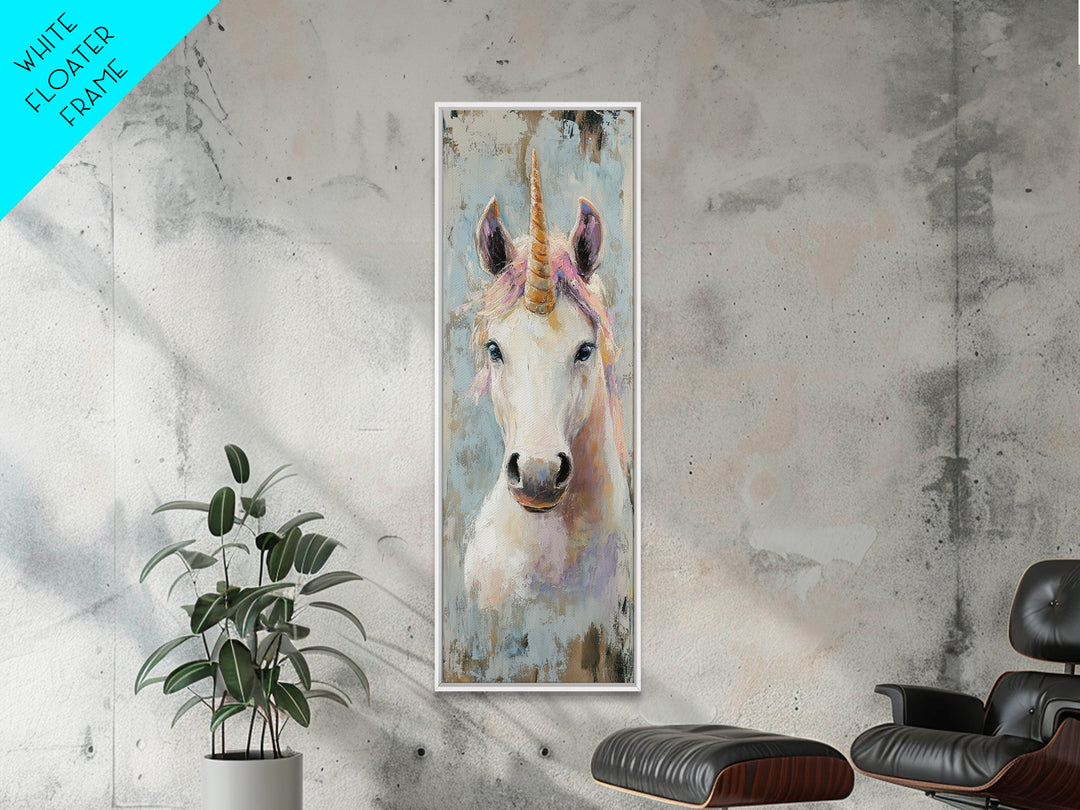 Whimsical Unicorn Portrait Framed Canvas Print, Fantasy Animal Wall Art For Girls Room Decor, Kids Room Decor And Magical Gift