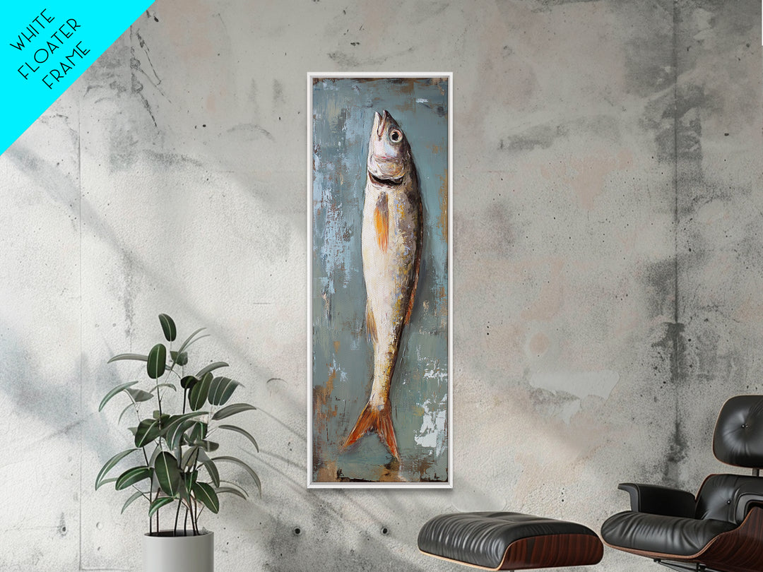 Single Silver Fish Still Life Canvas Print, Nautical Kitchen Wall Art, Coastal Home Decor, Seafood Gift For Fisherman Art Print