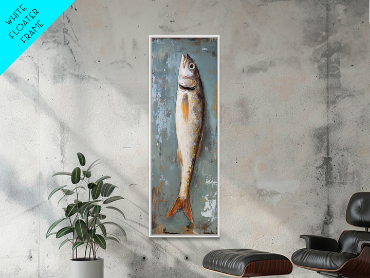 Single Silver Fish Still Life Canvas Print, Nautical Kitchen Wall Art, Coastal Home Decor, Seafood Gift For Fisherman Art Print