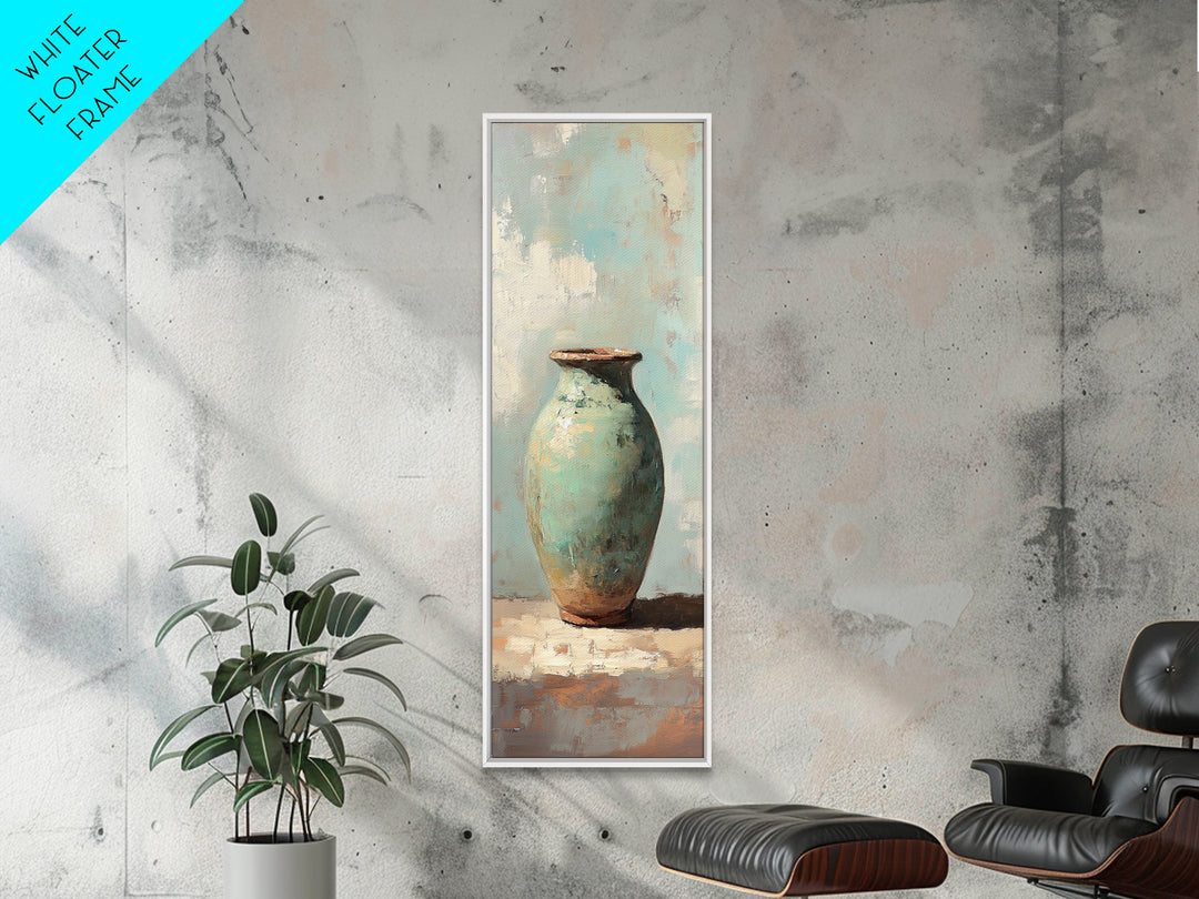 Turquoise Ceramic Vase Still Life Canvas Print, Minimalist Wall Art, Rustic Farmhouse Decor, Neutral Kitchen Wall Art Decor