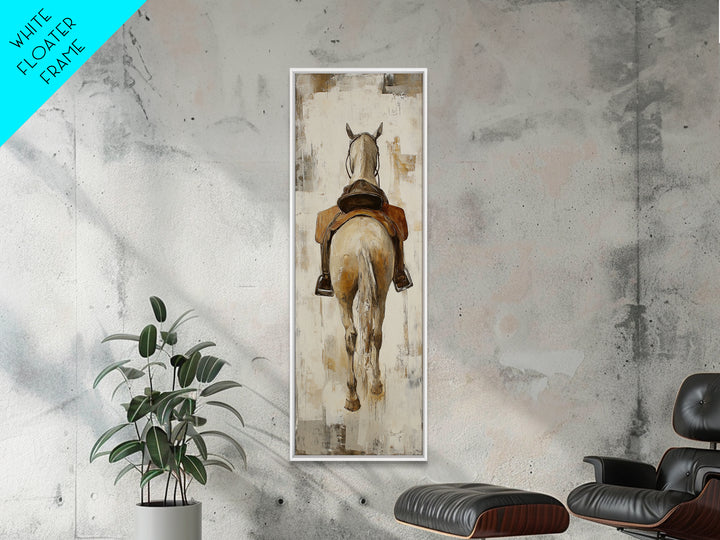 Saddled White Horse From Behind Framed Canvas Print, Equestrian Wall Art, Western Farmhouse Decor, Gift For Horse Lovers