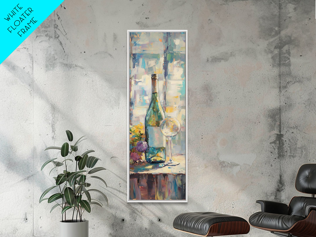 Wine Bottle With Grapes And Glass Canvas Print, Colorful Still Life Wall Art, Kitchen Dining Room Decor, Wine Lover Gift