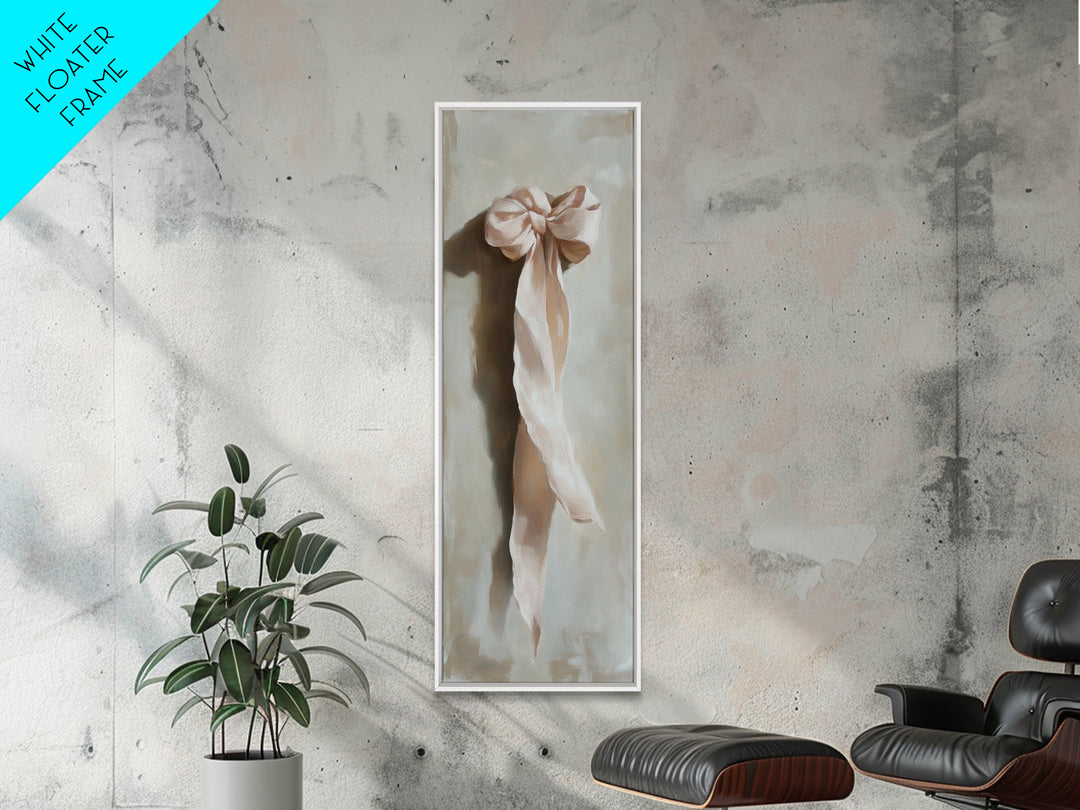 Soft Pink Ribbon Bow Canvas Print, Feminine Wall Art, Coquette Room Decor, Romantic Bedroom Art, Light Pink Wall Decor, Gift For Her