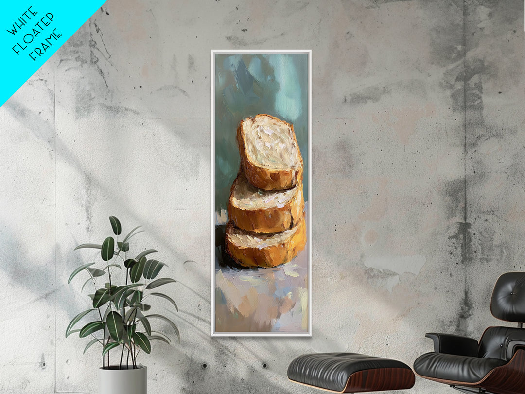 Stacked Crusty Bread Slices Canvas Print, Rustic Kitchen Wall Art, Food Still Life Painting, Bakery Decor Gift For Foodie