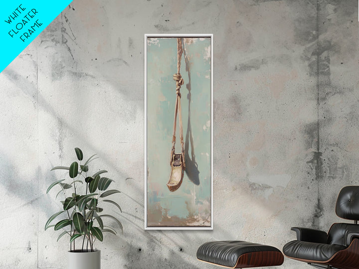Weathered Rope Swing On Blue Wall Art, Rustic Minimalist Canvas Print, Nostalgic Nursery Or Patio Decor Housewarming Gift