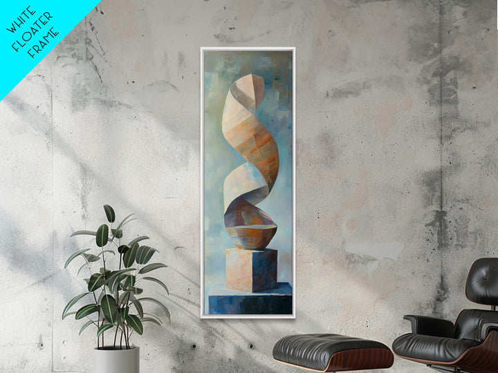 Neutral Twisting Abstract Sculpture Framed Canvas Print, Modern Geometric Wall Art, Japandi Home Decor For Living Room Wall Decor