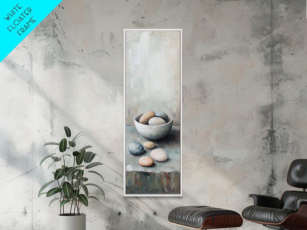 Neutral Bowl Of Smooth Pebbles Wall Art, Minimalist Still Life Canvas, Calming Zen Bathroom Decor, Wabi Sabi Home Decor Gift