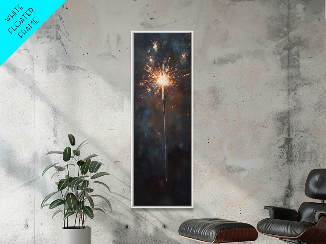 Glowing Sparkler On Dark Night Wall Art, Celebration Canvas Print, Moody Black And Gold Decor, New Year Gift For Party Lovers