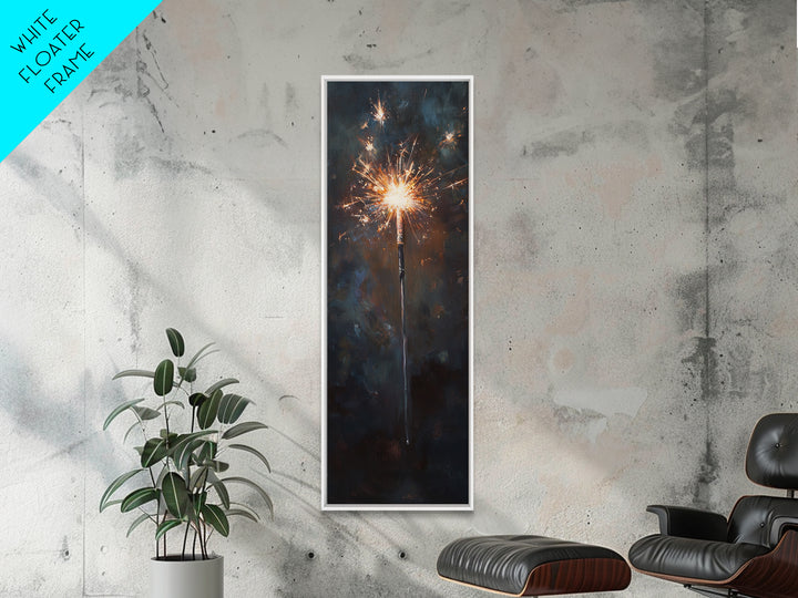 Glowing Sparkler On Dark Night Wall Art, Celebration Canvas Print, Moody Black And Gold Decor, New Year Gift For Party Lovers