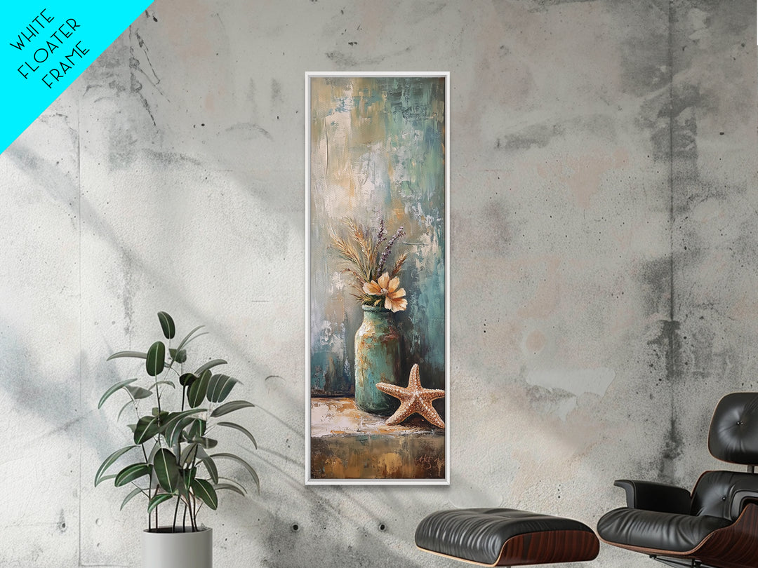 Rustic Jar With Dried Grass And Starfish Wall Art, Coastal Canvas Print, Beach House Decor, Neutral Farmhouse Gift, Living Room Decor