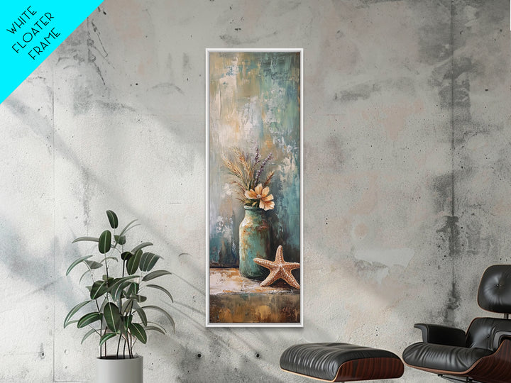 Rustic Jar With Dried Grass And Starfish Wall Art, Coastal Canvas Print, Beach House Decor, Neutral Farmhouse Gift, Living Room Decor