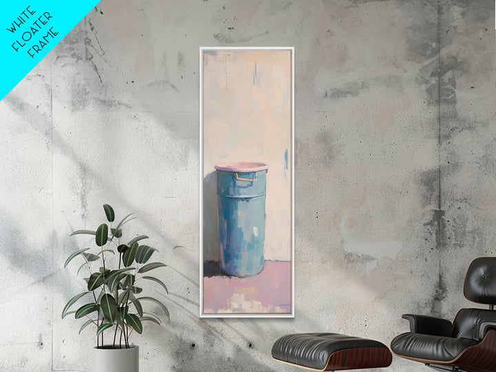 Minimal Blue Barrel Still Life Wall Art, Rustic Farmhouse Decor, Modern Canvas Print, Neutral Kitchen Art, Contemporary Painting