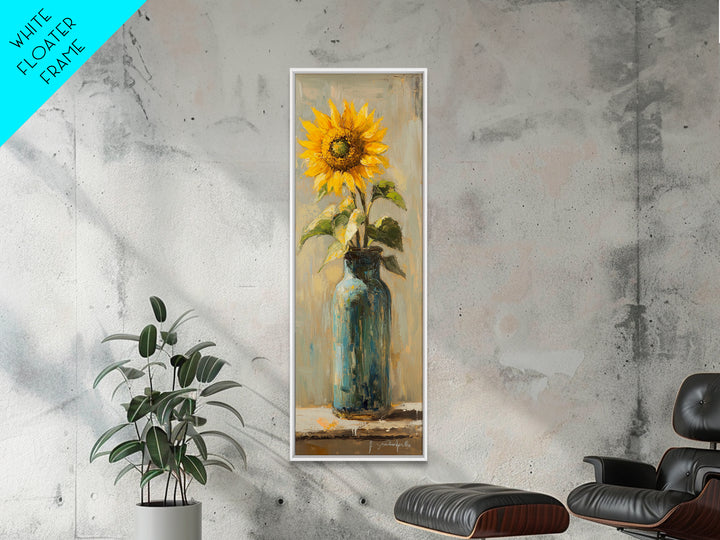 Sunflower In Blue Glass Bottle Vase Wall Art, Rustic Floral Oil Painting Print, Farmhouse Kitchen Decor, Gift For Her, Housewarming Gift