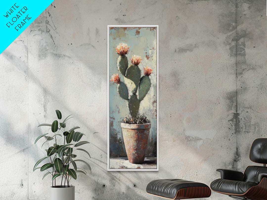 Blooming Prickly Pear Cactus In Clay Pot Wall Art, Southwestern Desert Decor, Botanical Canvas Print, Rustic Home Decor Art
