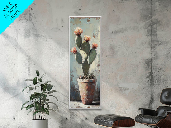 Blooming Prickly Pear Cactus In Clay Pot Wall Art, Southwestern Desert Decor, Botanical Canvas Print, Rustic Home Decor Art