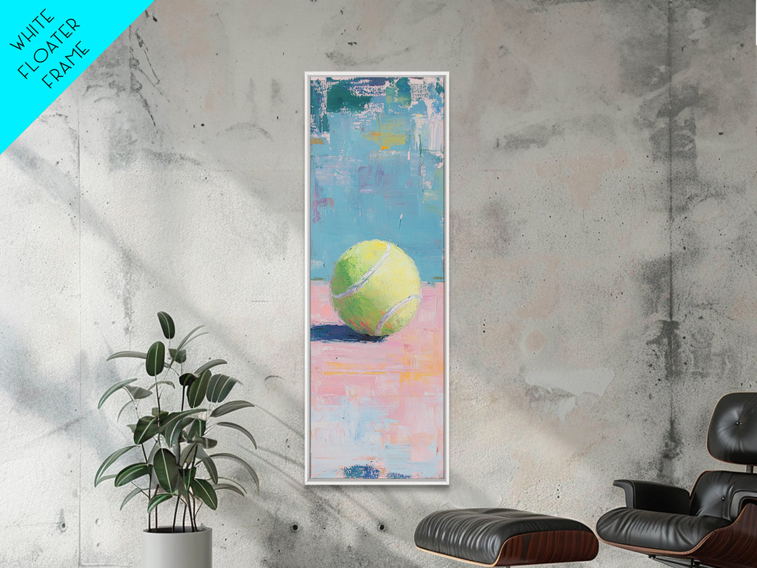 Yellow Tennis Ball On Pastel Court Wall Art, Sports Canvas Print, Game Room Decor, Boys Room Art, Modern Tennis Lover Gift