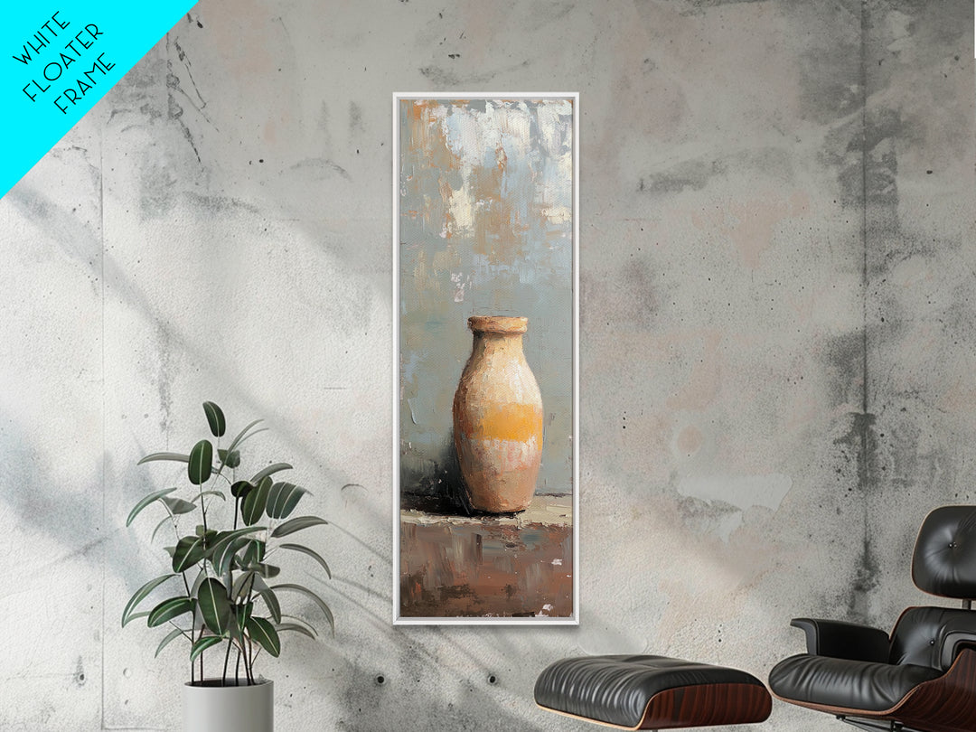Rustic Ceramic Vase Still Life Framed Canvas Print, Minimalist Neutral Wall Art, Wabi Sabi Decor, Farmhouse Home Decor, Fine Art