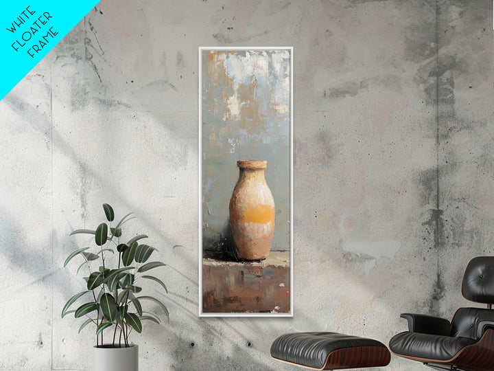 Rustic Ceramic Vase Still Life Framed Canvas Print, Minimalist Neutral Wall Art, Wabi Sabi Decor, Farmhouse Home Decor, Fine Art