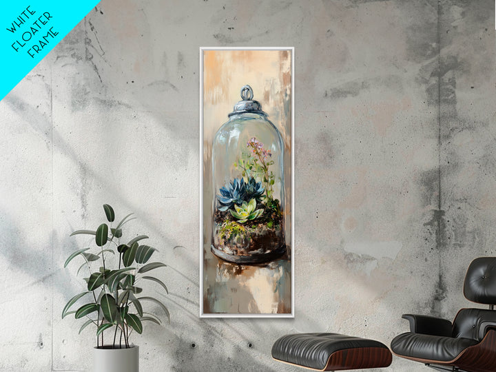 Glass Cloche Terrarium With Succulents Canvas Print, Botanical Wall Art, Green Home Decor, Nature Inspired Gift For Her, Living Room Decor