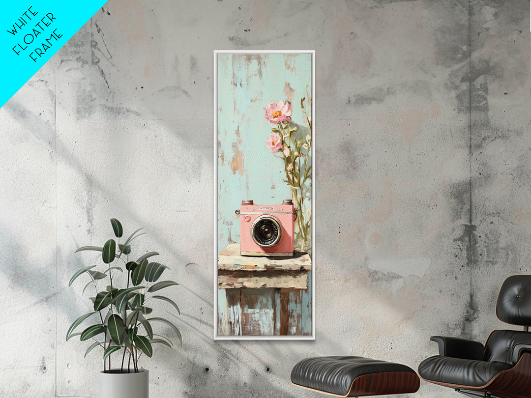 Pink Camera With Flowers Canvas Print, Whimsical Floral Wall Art, Girly Room Decor, Cute Photography Lover Gift And Bedroom Wall Decor