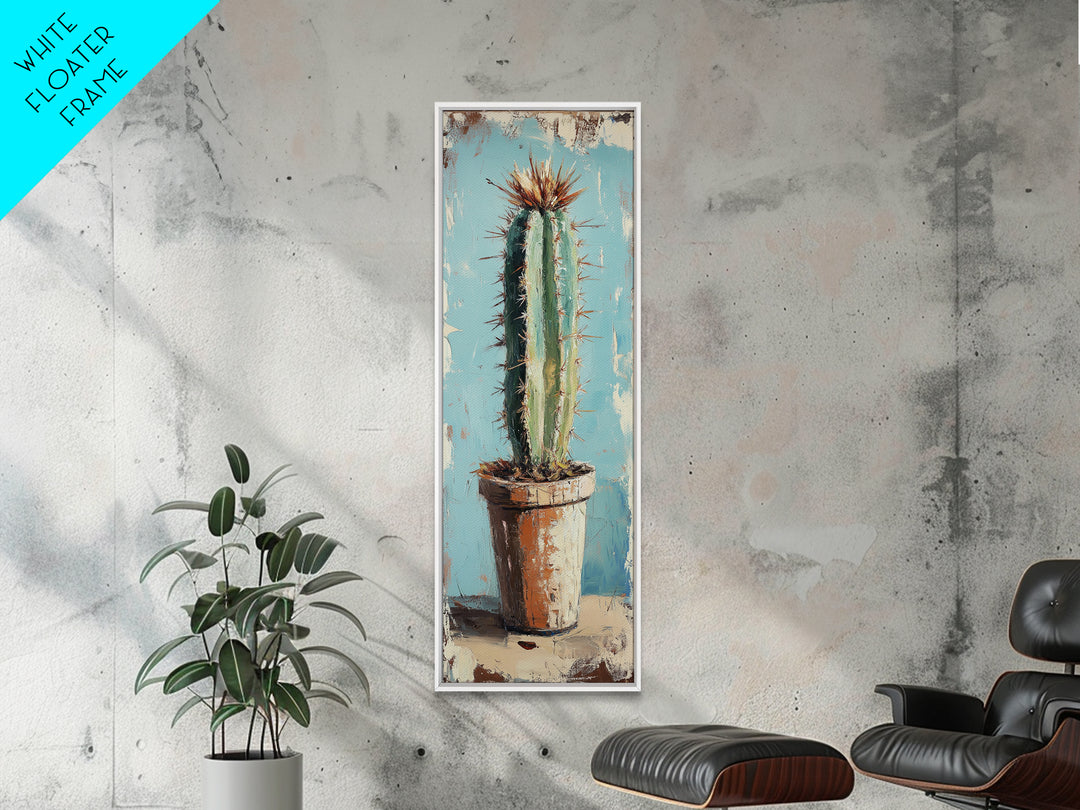 Tall Cactus In Terracotta Pot Wall Art, Desert Botanical Canvas Print, Southwestern Decor, Rustic Living Room Wall Decor