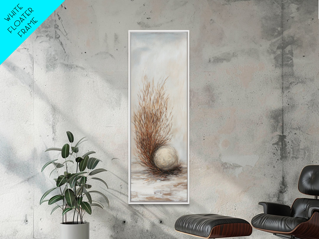 Dried Grass And Stone Sphere Wall Art, Neutral Minimalist Canvas Print, Wabi Sabi Rustic Nature Calming Decor For Living Room