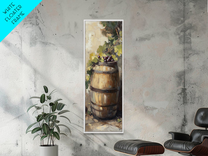 Sunlit Wine Barrel With Grapes Wall Art, Vineyard Canvas Print, Rustic Winery Kitchen Decor, Tuscan Farmhouse Gift For Dining Room