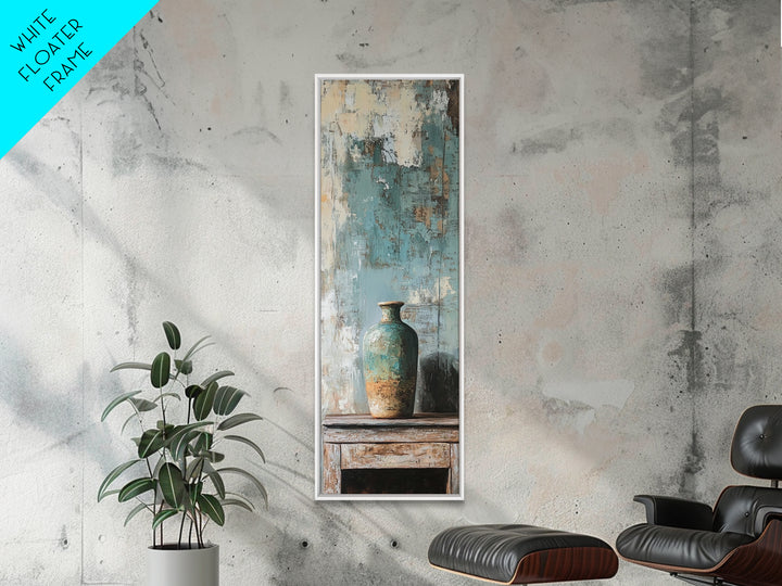 Turquoise Vase Textured Still Life Canvas Print, Rustic Wall Art, Neutral Home Decor, Modern Farmhouse Living Room Decor