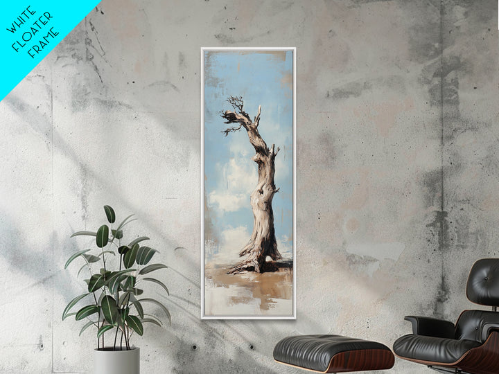 Lone Weathered Tree Wall Art, Rustic Landscape Painting, Minimalist Nature Print, Neutral Farmhouse Living Room Decor Gift